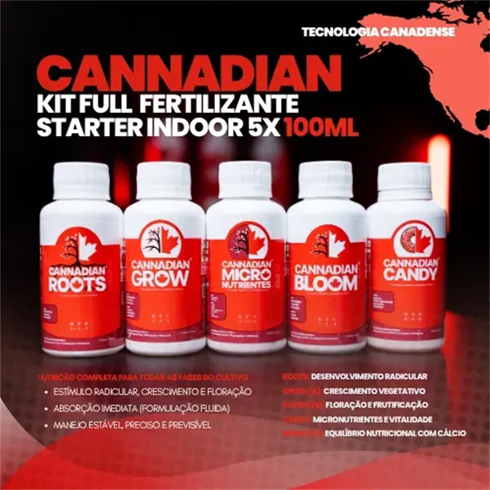 Fertilizante Kit Full Starter Indoor 5x 100ml Cannadian-89502637 Fertilizante Kit Full Starter Indoor 5x 100ml Cannadian - Imagem 1